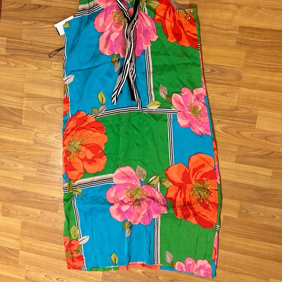 NWT Trina Turk midi tropical floral halter silk dress size 12 - Picture 4 of 7